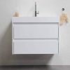 Modern bathroom with floating sink.